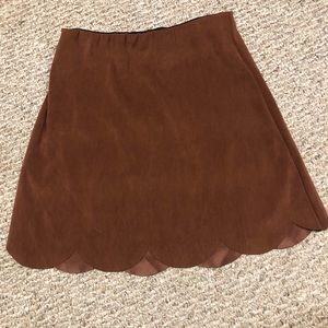 Brown Suede Scalloped Bottom Skirt